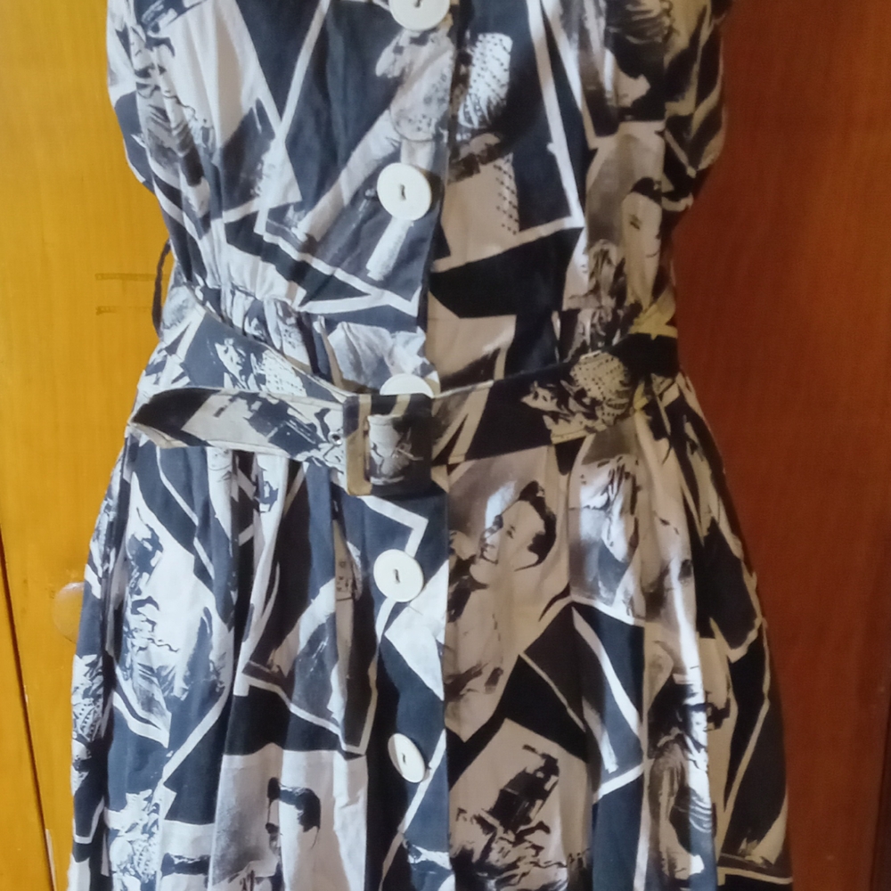 Black and White Sleeveless A-line Midi Dress